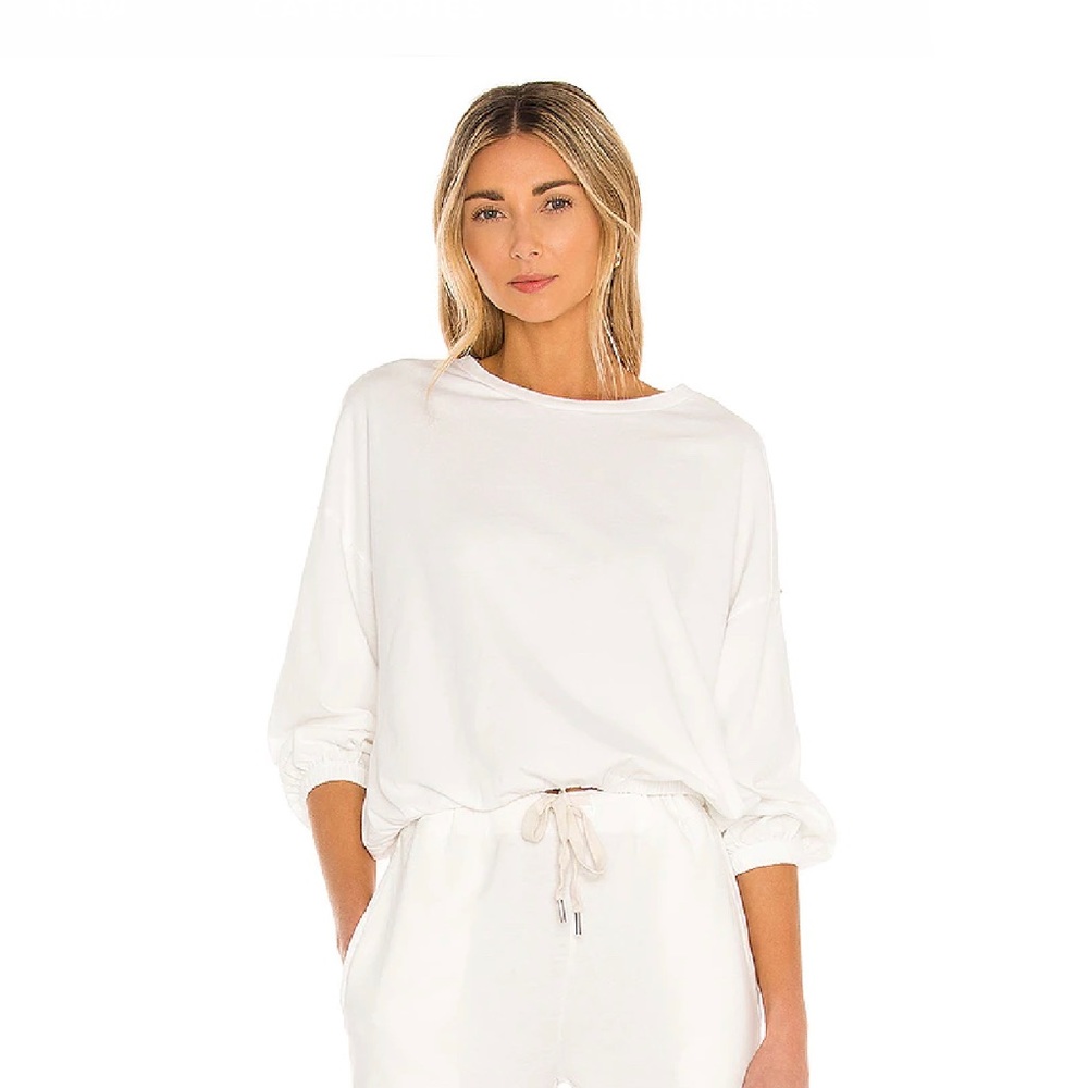 NSF Annelise Shirred Hem Bubble Top in White XS